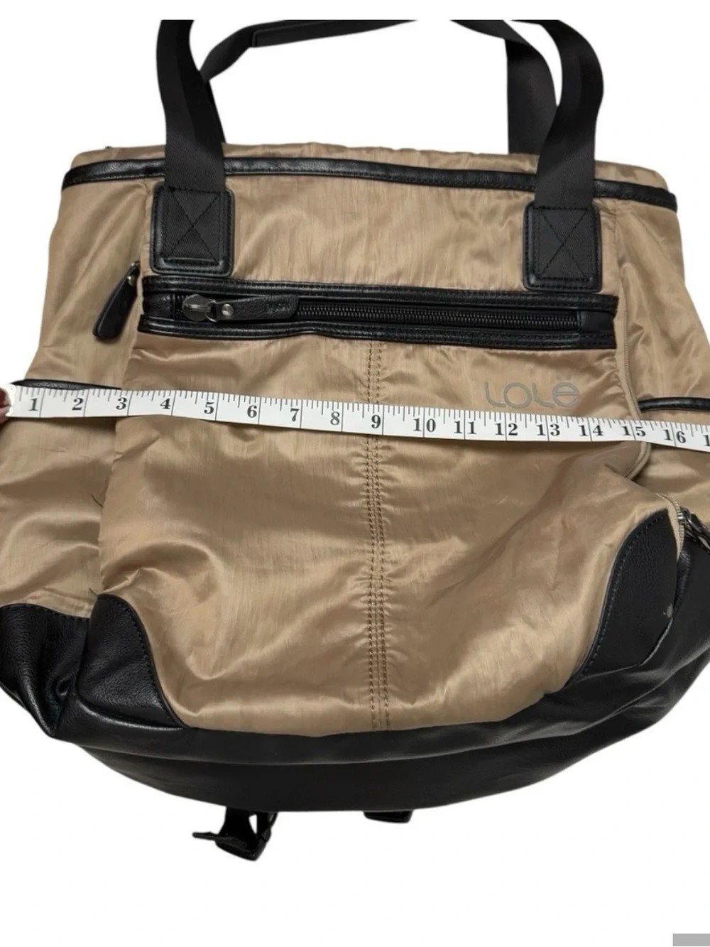 Lole Lily Bag - Convertible zip top Tote/Backpack/ Computer/ Work/ Metallic Tan